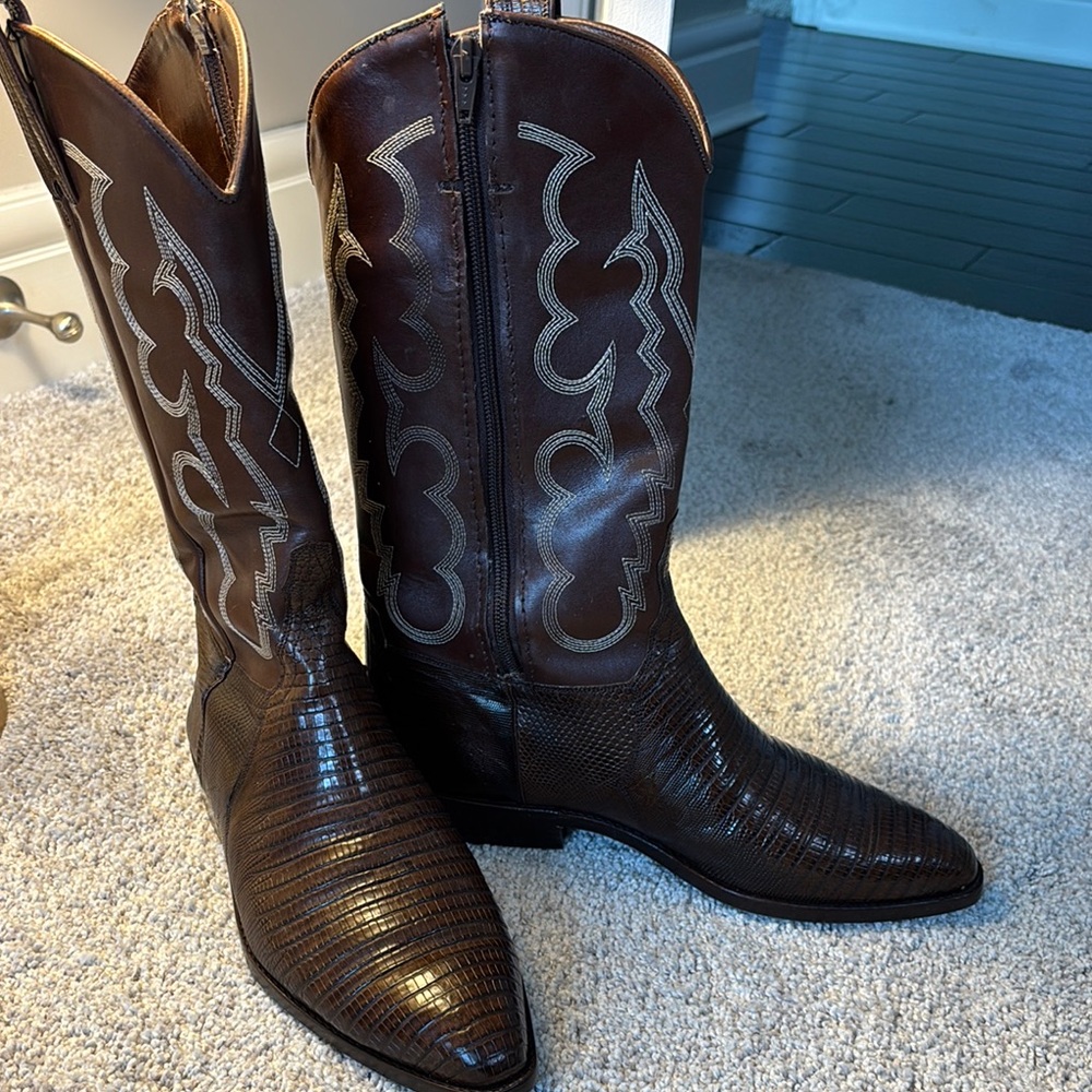 Sartore Brown Cowboy Boots with Textured Leather